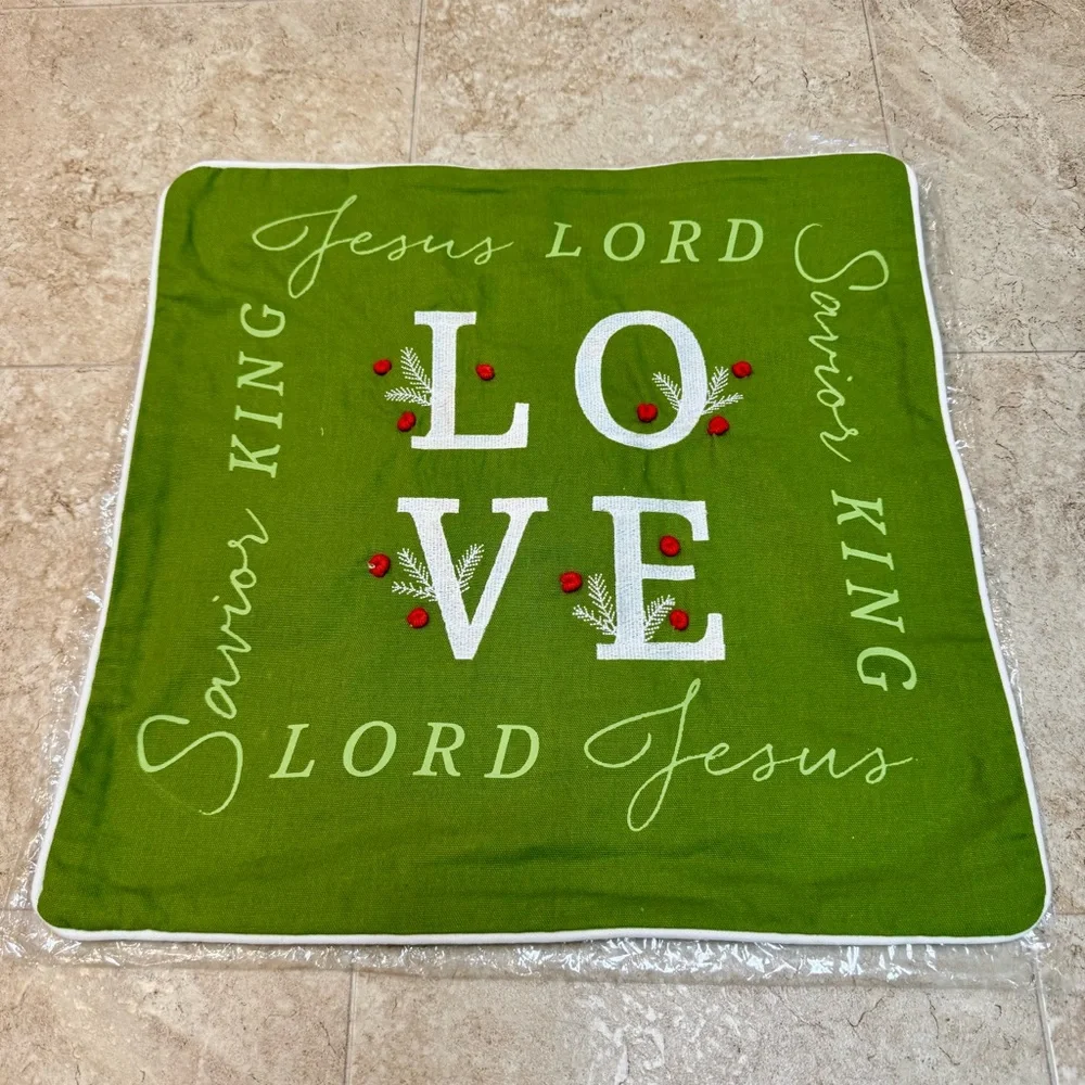 Mary & Martha Love Jesus Green Red Holiday Christmas Throw Pillow Cover NWT